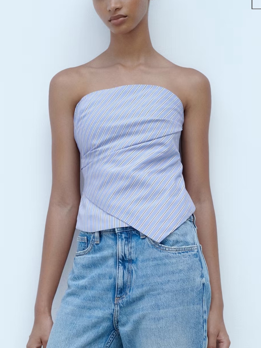 Mango Strapless Striped Top
